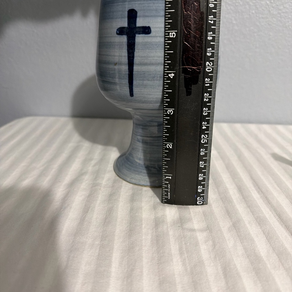 Hand Thrown Blue Vtg Chalice Cross Louisville Pottery Stoneware Chalice Marked - Picture 10 of 11